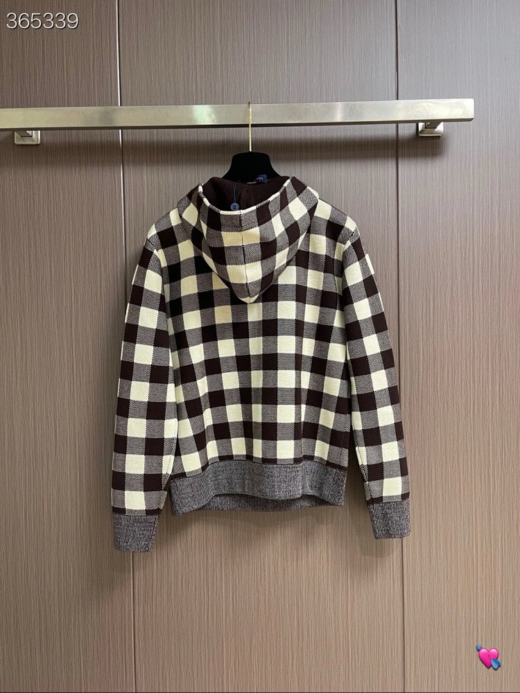 Louis Vuitton2026 New Men's Fashion Casual Letter Embroidery Color blocked Grid Knitted Hoodie卫衣 | Y