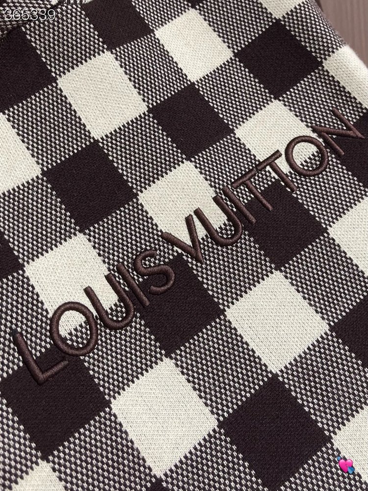 Louis Vuitton2026 New Men's Fashion Casual Letter Embroidery Color blocked Grid Knitted Hoodie卫衣 | Y
