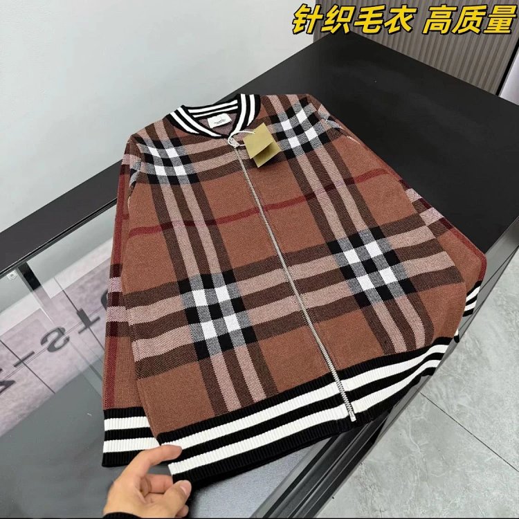 Burberry Knitted Sweater Splicing Checkered Cardigan Light Luxury Jacket Men's Trendy Brand | Yooybu
