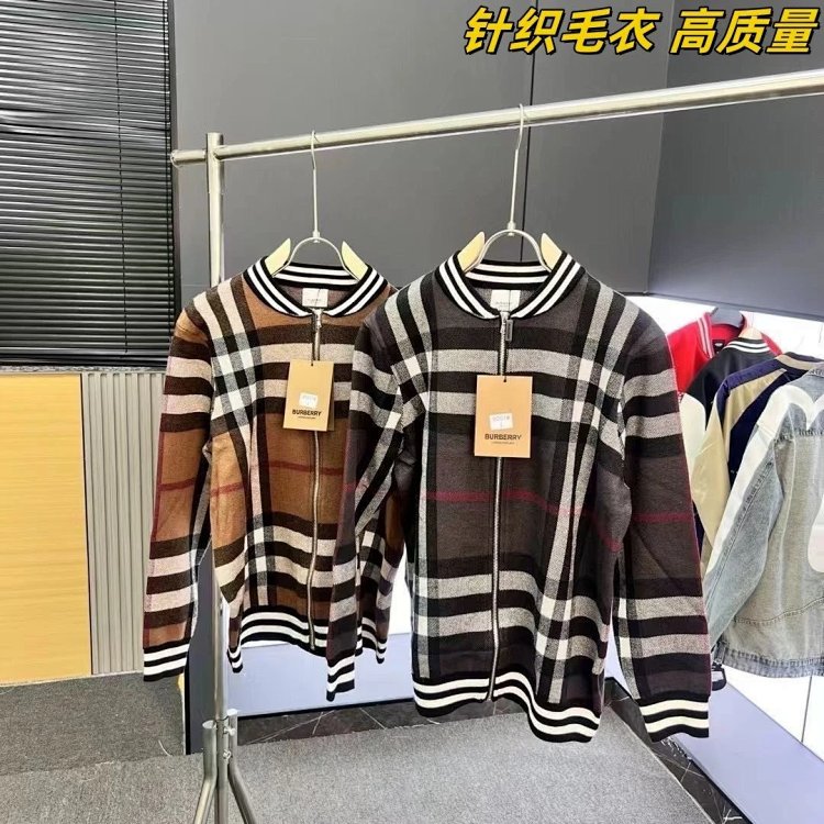 Burberry Knitted Sweater Splicing Checkered Cardigan Light Luxury Jacket Men's T