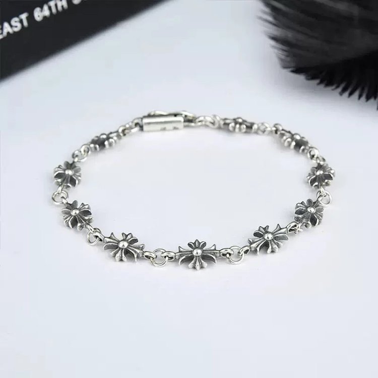 Chrome Hearts Crossing Silver Bracelet, Men's Kroos Heart Cross Bracelet, Europe