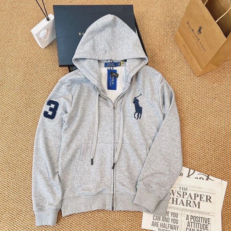 POLORalph Lauren hooded cardigan zipper jacket unisex ponytail with fleece warm hoodie | Yooybuy Sp
