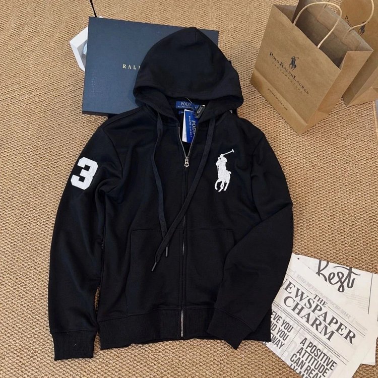 POLORalph Lauren hooded cardigan zipper jacket unisex ponytail with fleece warm hoodie | Yooybuy Sp
