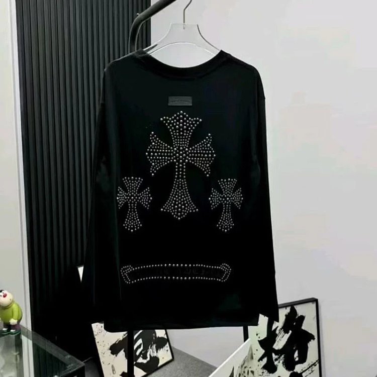 Chrome Hearts Light Luxury Long Sleeve T-shirt for Men and Women, Round Neck Bottom Long Sleeve Hood