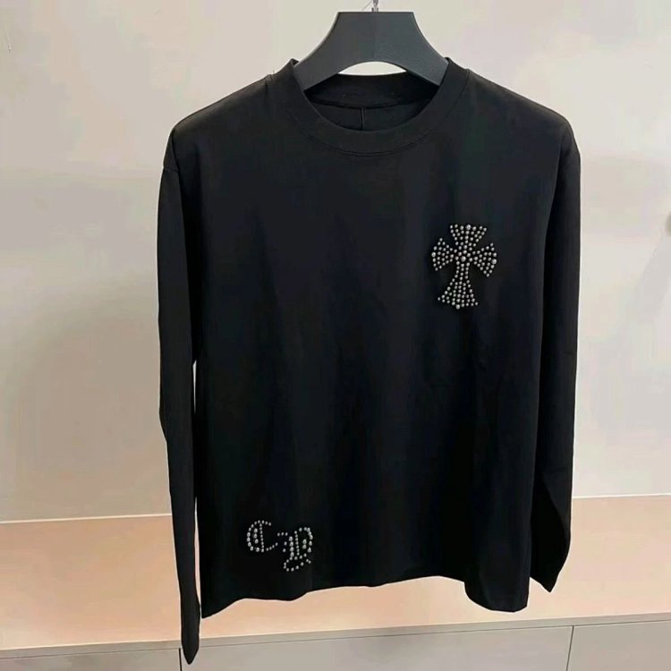 Chrome Hearts Light Luxury Long Sleeve T-shirt for Men and Women, Round Neck Bot