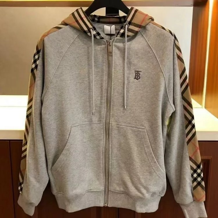 Burberry jacket hoodie 2025 autumn light luxury versatile patchwork cardigan pla