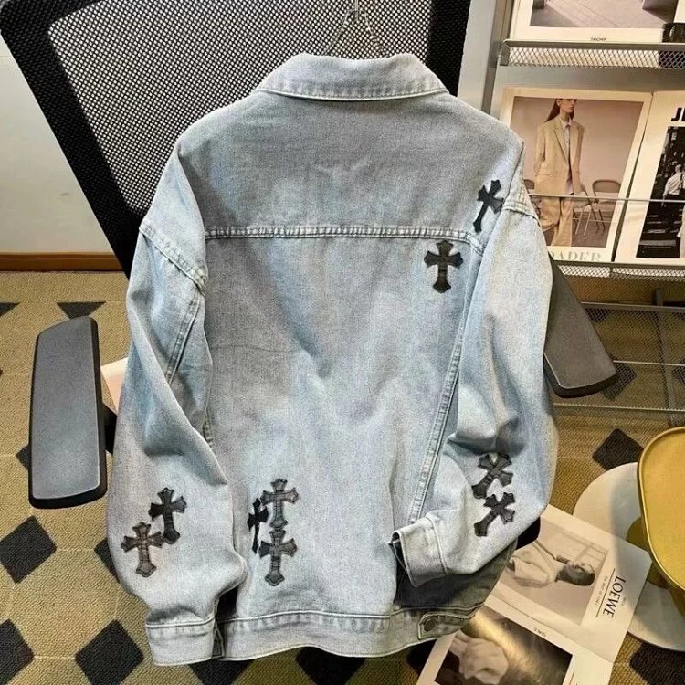 Chrome Hearts light luxury denim jacket, spring and autumn jacket, unisex trendy brand jacket | Yooy