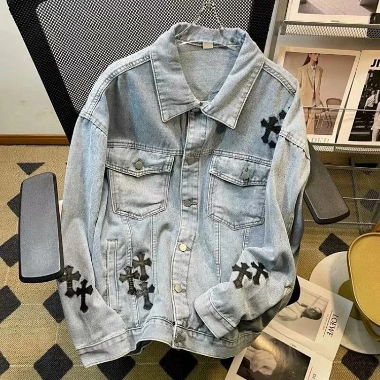 Chrome Hearts light luxury denim jacket, spring and autumn jacket, unisex trendy