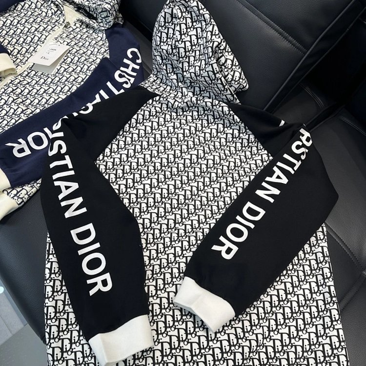 DIOR Light Luxury Full Print Spring and Autumn Coat unisex trendy brand cardigan hooded jacket | Yoo