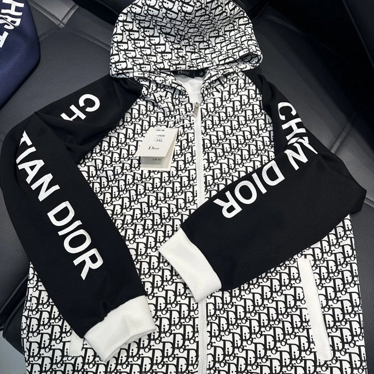 DIOR Light Luxury Full Print Spring and Autumn Coat unisex trendy brand cardigan hooded jacket | Yoo