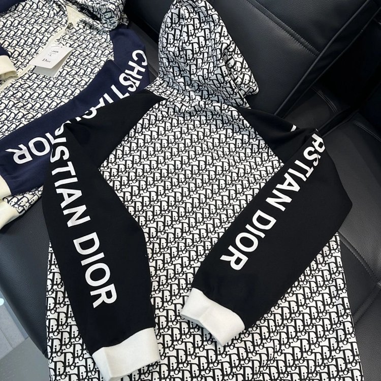 DIOR Light Luxury Full Print Spring and Autumn Coat unisex trendy brand cardigan hooded jacket | Yoo