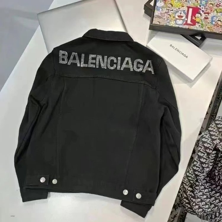 Balenciaga light luxury jacket, unisex denim cardigan, rhinestone jacket, long sleeved top | Yooybuy