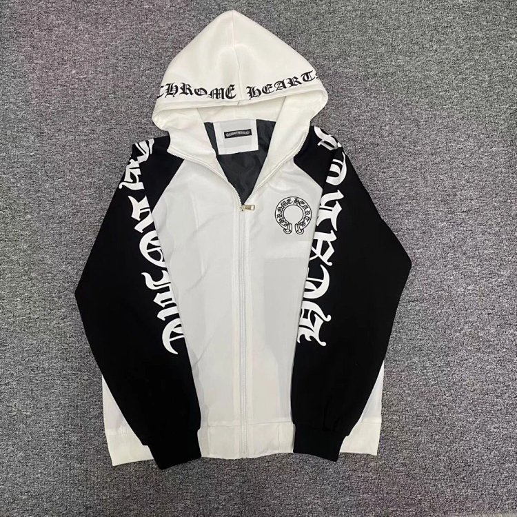Chrome Hearts light luxury Sanskrit printed spring and autumn cardigan hooded jacket men's trendy br