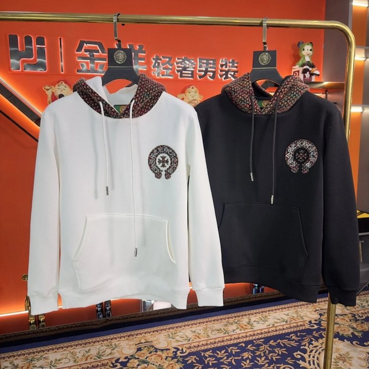 Chrome Hearts hooded sweatshirt, autumn and winter cross long sleeves with velve