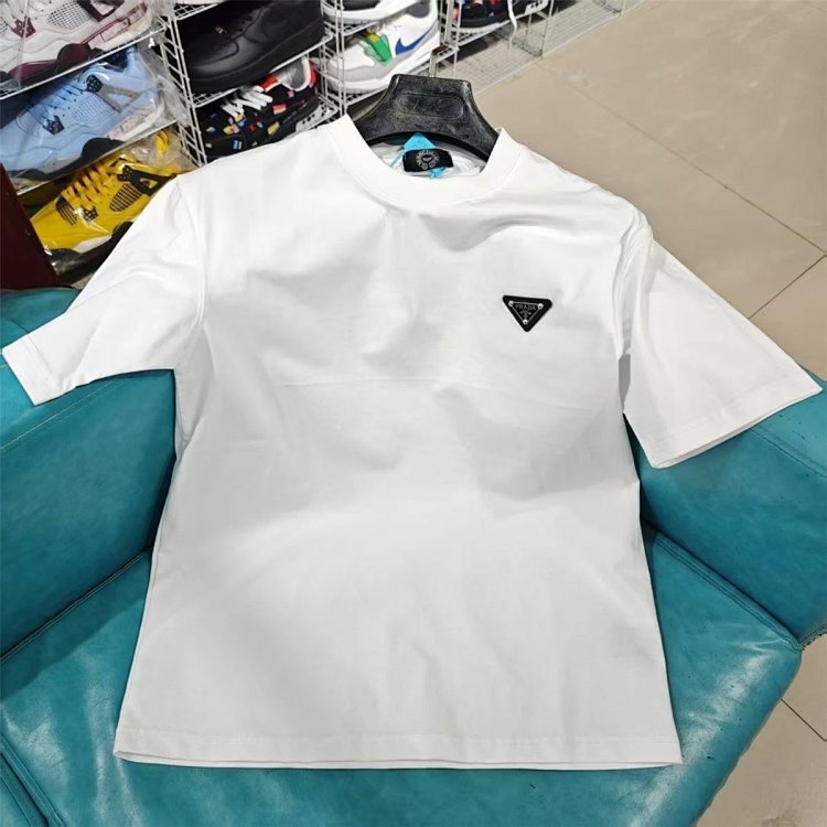 Prada Light Luxury Business Short Sleeve T-shirt Men's White Grey Half Sleeve Top | Yooybuy Spreadsh
