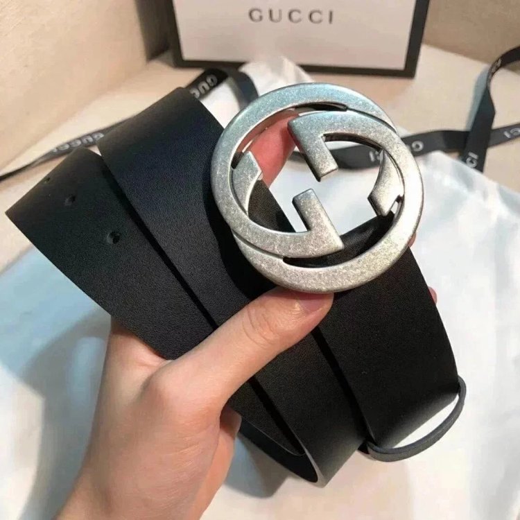 Gucci counter version men's belt double buckle business casual belt smooth buckle pants belt | Yooyb