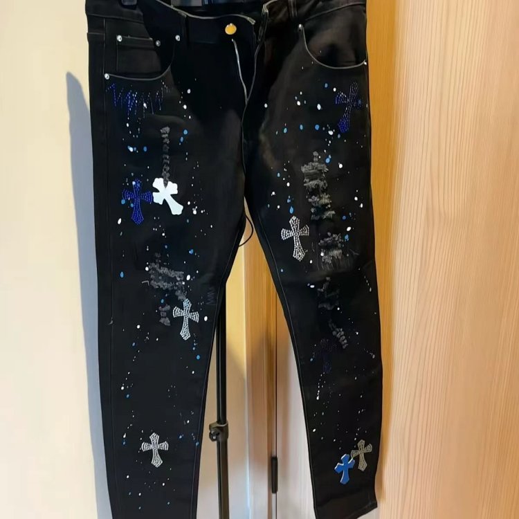 Chrome Hearts  High Street Black Cross Hot Drilled Punched Jeans | Yooybuy Spreadsheet