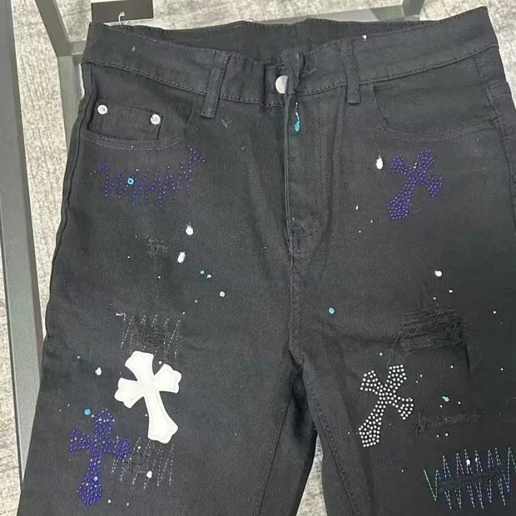 Chrome Hearts  High Street Black Cross Hot Drilled Punched Jeans | Yooybuy Spreadsheet