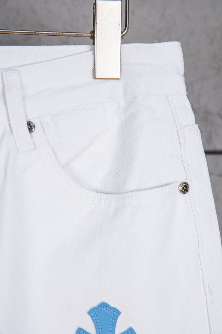 Chrome Hearts  Cross white blue label leather jeans pants | Yooybuy Spreadsheet