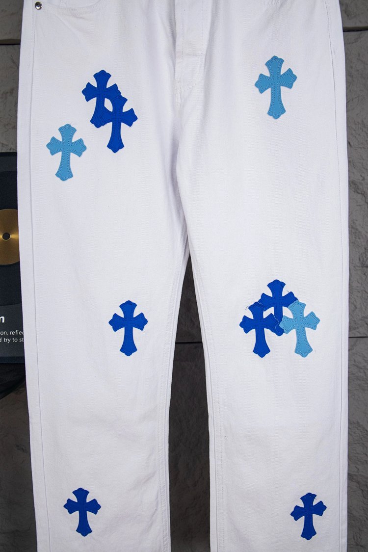 Chrome Hearts  Cross white blue label leather jeans pants | Yooybuy Spreadsheet