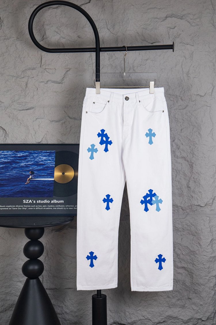 Chrome Hearts  Cross white blue label leather jeans pants | Yooybuy Spreadsheet