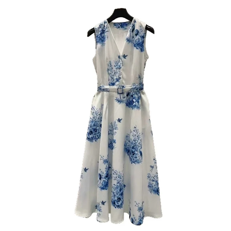 Seaside vacation blue and white printed long skirt | Yooybuy Spreadsheet
