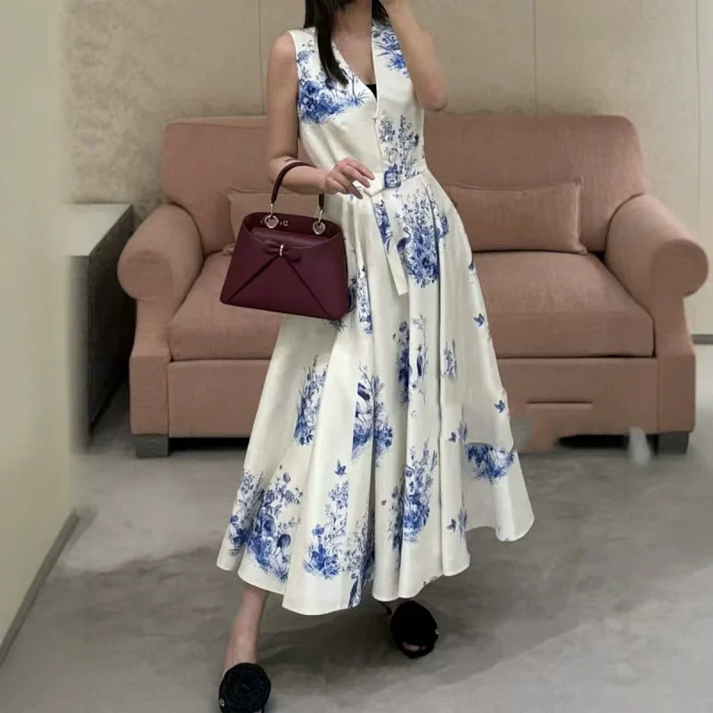 Seaside vacation blue and white printed long skirt | Yooybuy Spreadsheet