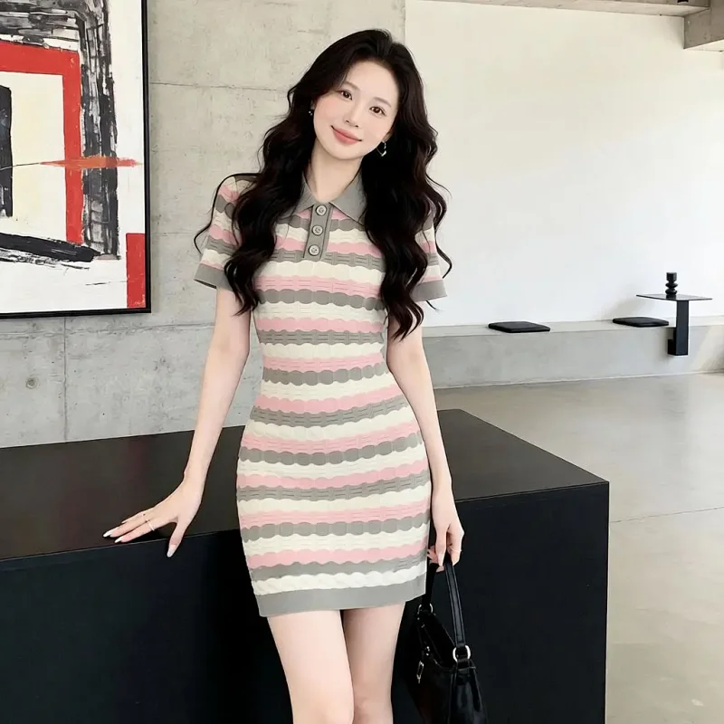 Summer new socialite small fragrant style striped French knitted dress | Yooybuy Spreadsheet