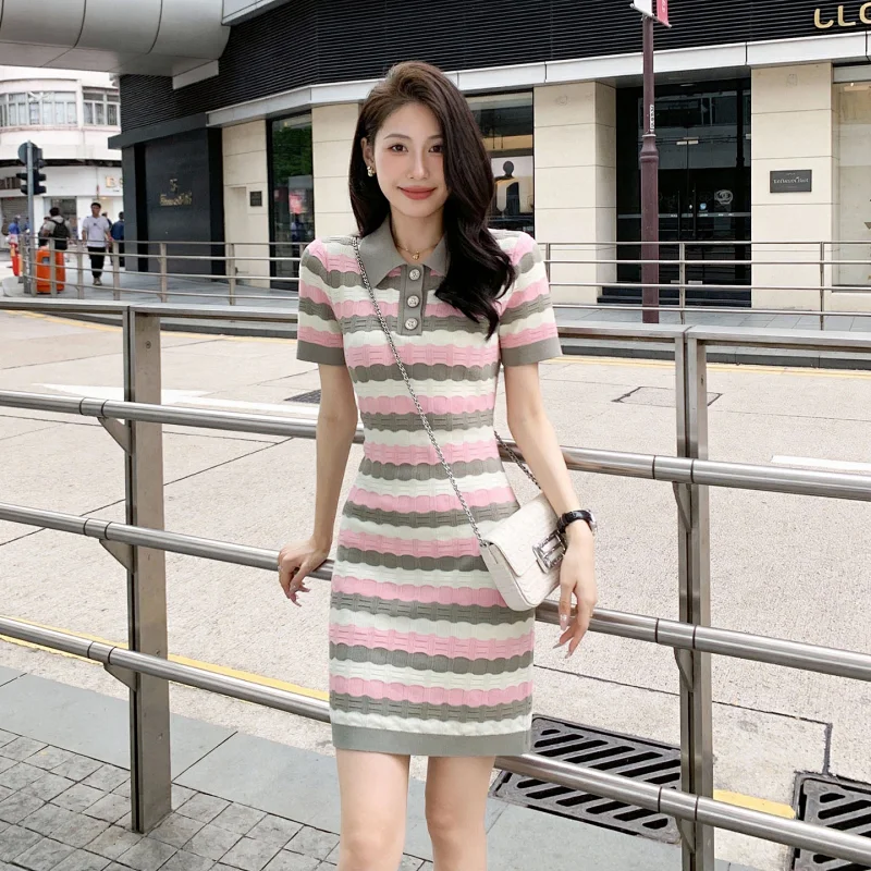 Summer new socialite small fragrant style striped French knitted dress | Yooybuy Spreadsheet