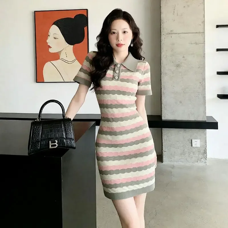 Summer new socialite small fragrant style striped French knitted dress | Yooybuy Spreadsheet