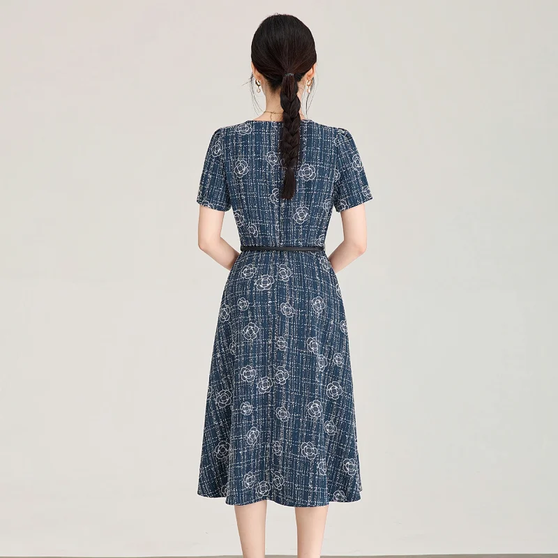 Summer New Product Light Luxury Camellia Jacquard Knitted Tencel Waist slimming Dress | Yooybuy Spre