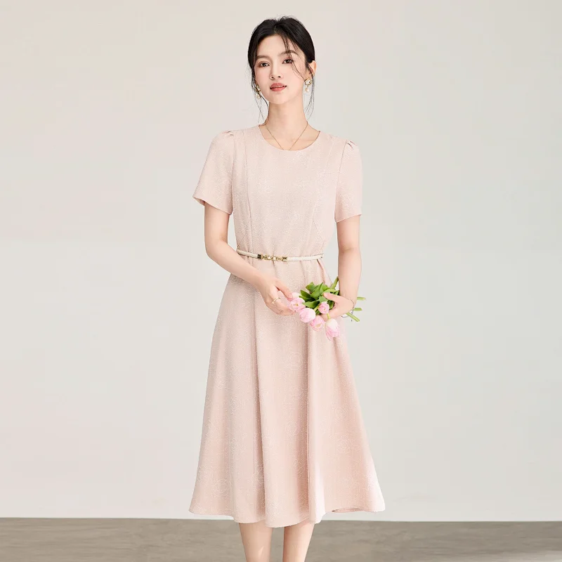 Summer New Product Light Luxury Camellia Jacquard Knitted Tencel Waist slimming Dress | Yooybuy Spre