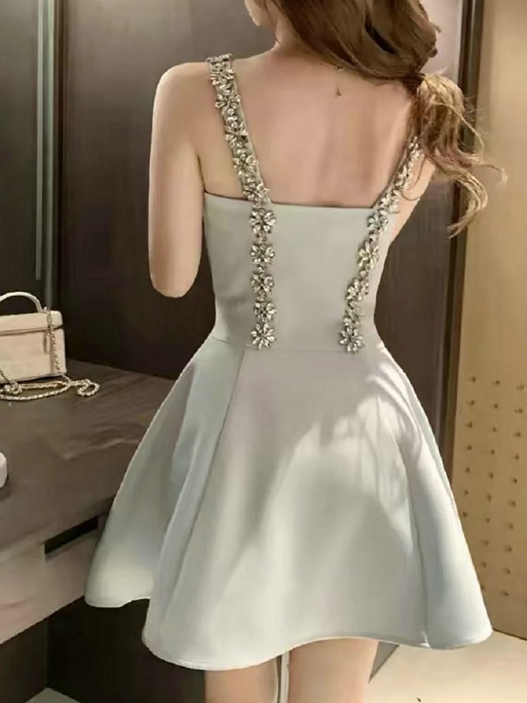 skiirt Summer new French heavy industry rhinestone suspender dress | Yooybuy Spreadsheet