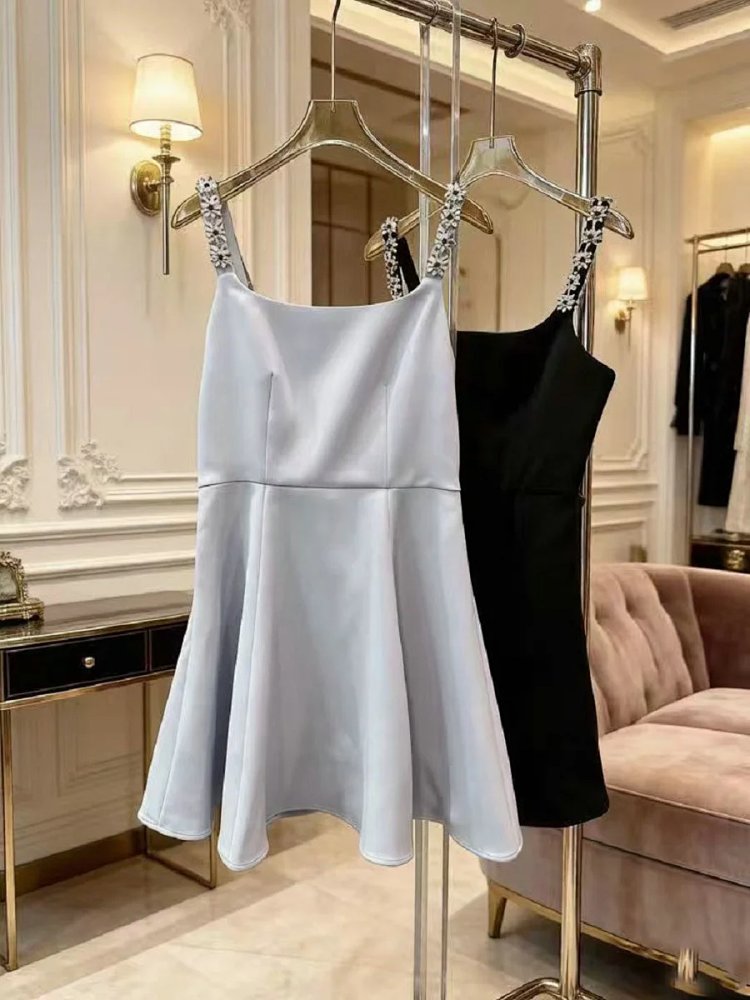 skiirt Summer new French heavy industry rhinestone suspender dress | Yooybuy Spreadsheet