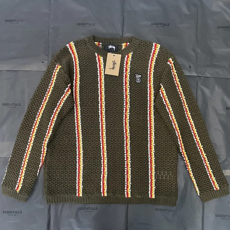 Stussy X Patta Joint Model SS24 Logo Patch Striped Loose Crew Neck Sweater