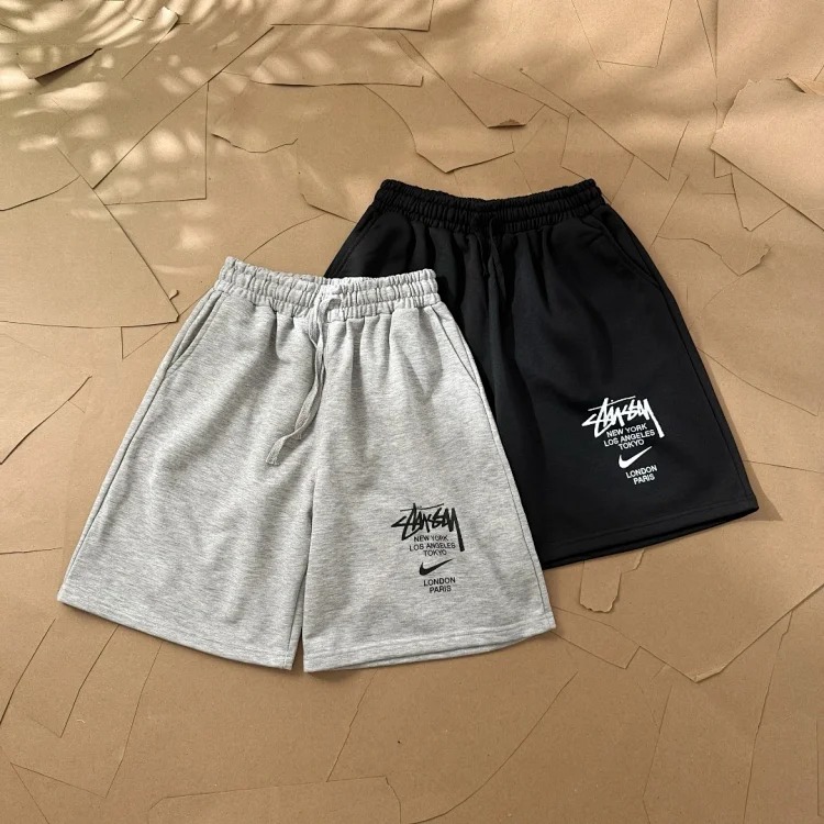 Stussy Nike Co-branded Classic Logo Printed Three-quarter Shorts Terry Sports Shorts, for